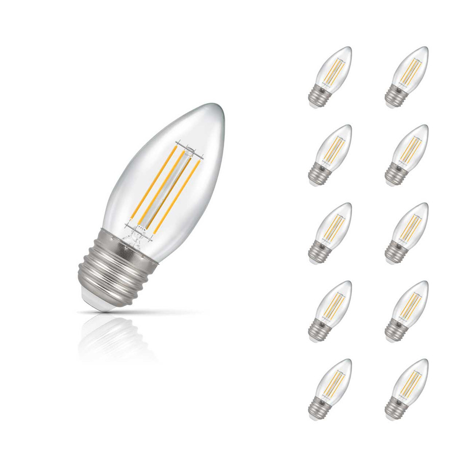 Crompton Candle LED Light Bulb Dimmable E27 6.5W (60W Eqv) Warm White 10-Pack Filament Clear 1