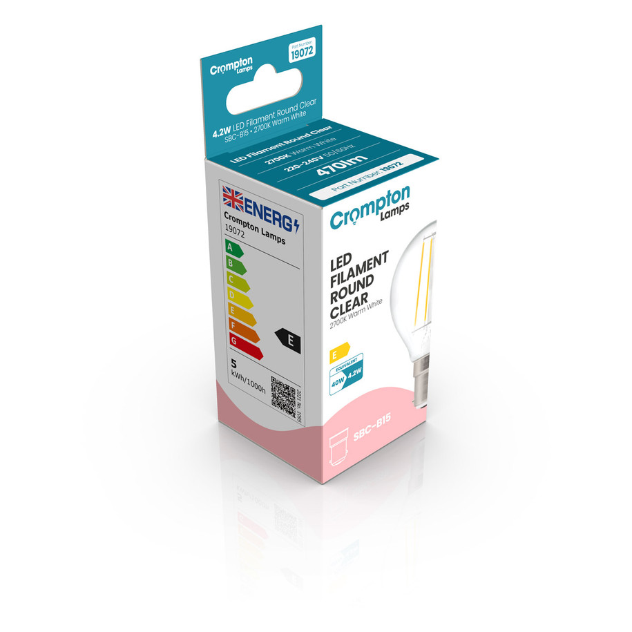 Crompton Lamps LED Golfball 4.2W B15 Filament Warm White Clear 40W Eqv 2