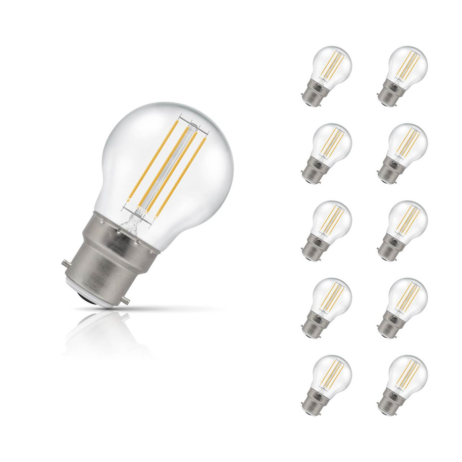 Crompton Lamps LED Golfball 4.2W B22 Dimmable Filament 10-Pack Cool White Clear 40W Eqv 1