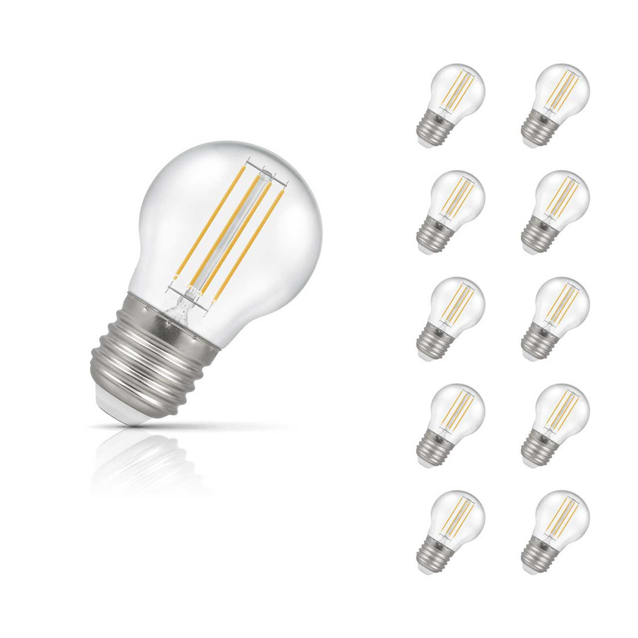 Crompton Lamps LED Golfball 4.2W E27 Dimmable Filament 10-Pack Cool White Clear 40W Eqv 1
