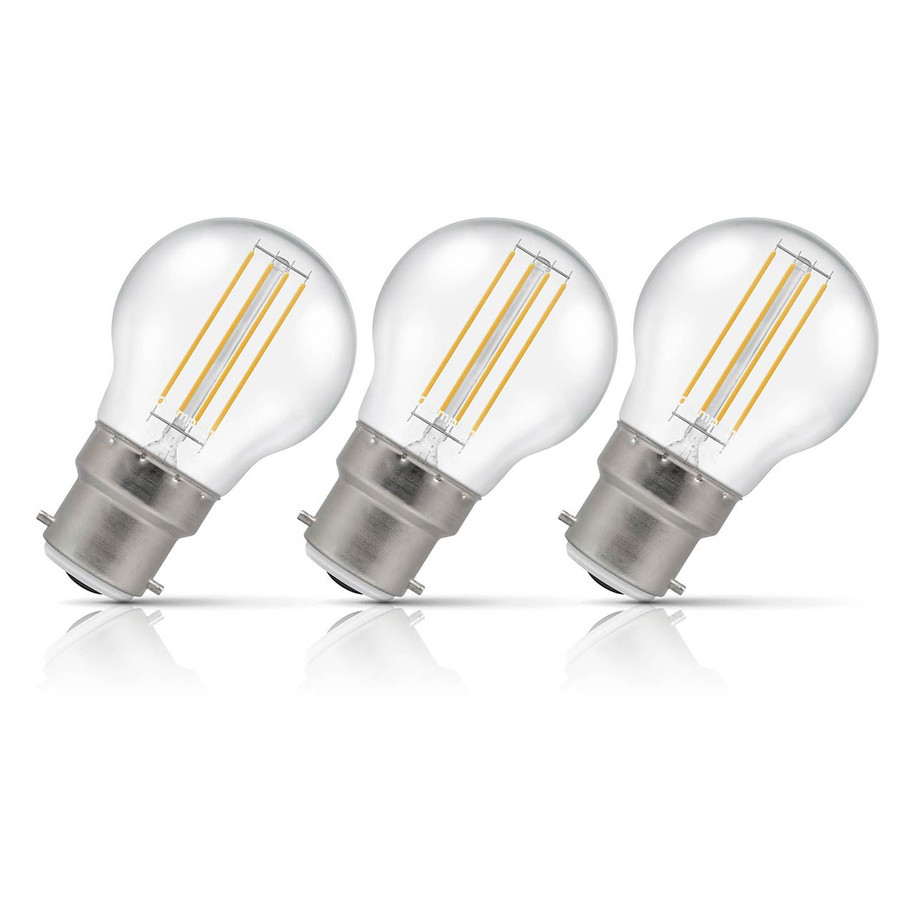 Crompton Lamps LED Golfball 6.5W B22 Dimmable Filament 3-Pack Warm White Clear 60W Eqv 1