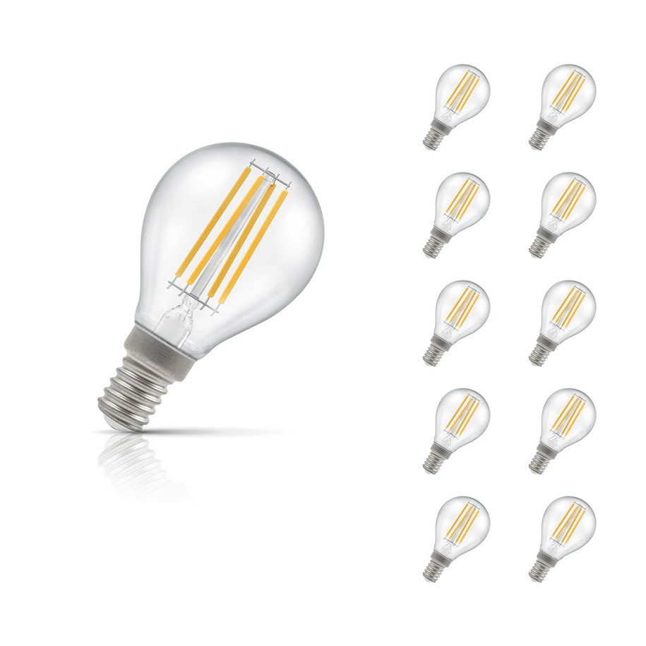 Crompton Lamps LED Golfball 5.9W E14 Dimmable Filament 10-Pack Cool White Clear 60W Eqv 1
