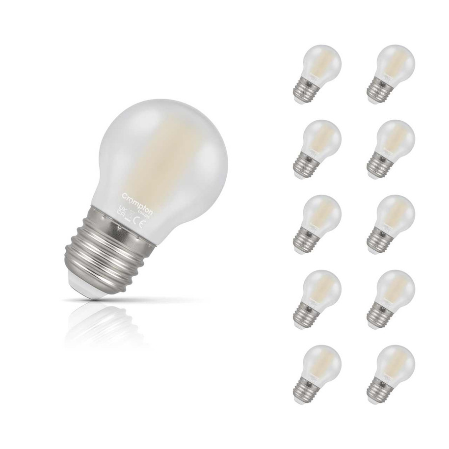 Crompton Lamps LED Golfball 6.5W E27 Dimmable Filament 10-Pack Warm White Pearl 60W Eqv 1