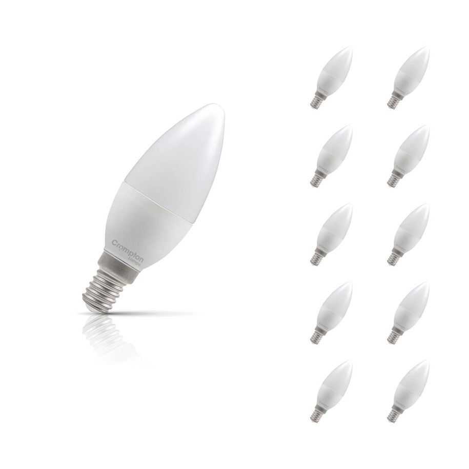 Crompton Lamps LED Candle 6.5W E14 10-Pack Warm White Opal 60W Eqv 1