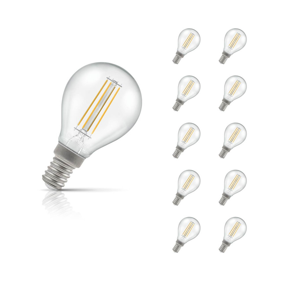 Crompton Golfball LED Light Bulb Ultra-Efficient E14 2.2W (40W Eqv) Warm White 10-Pack A-Class Clear