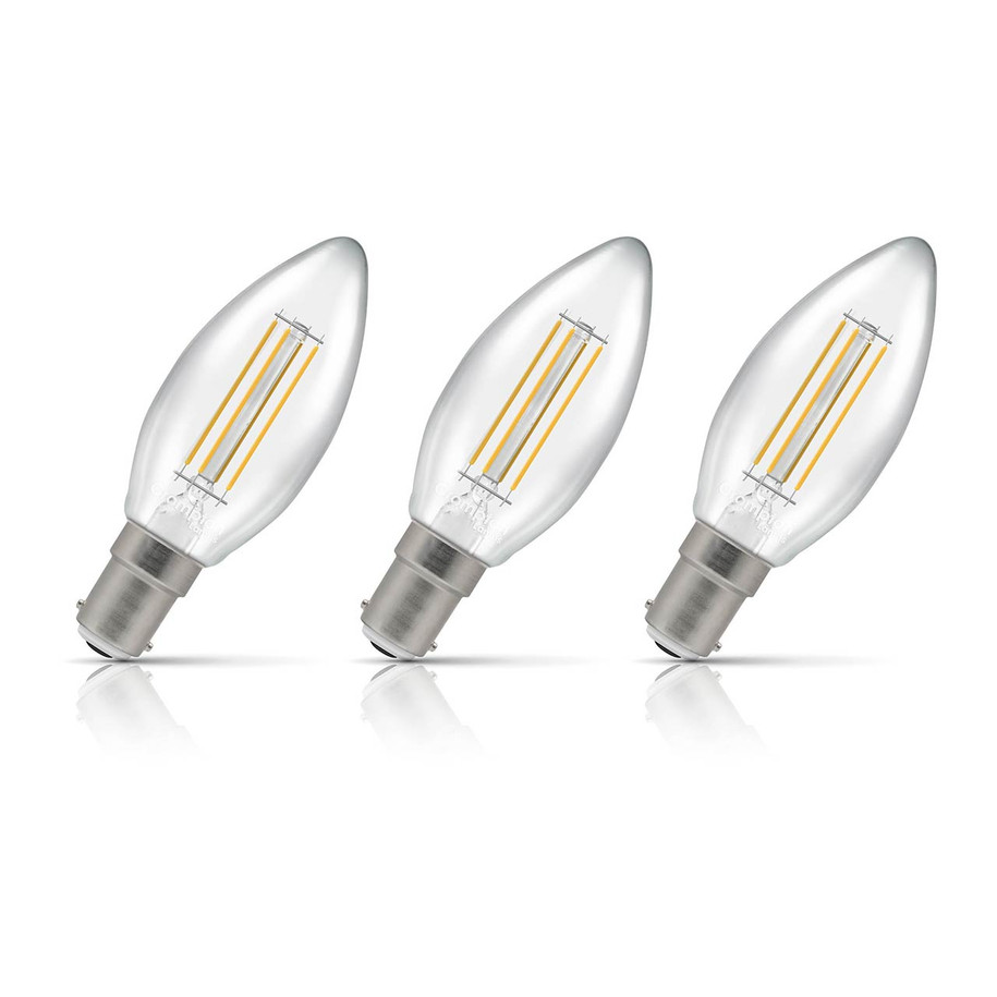 Crompton Candle LED Light Bulb Ultra-Efficient B15 2.2W (40W Eqv) Warm White 3-Pack A-Class Clear