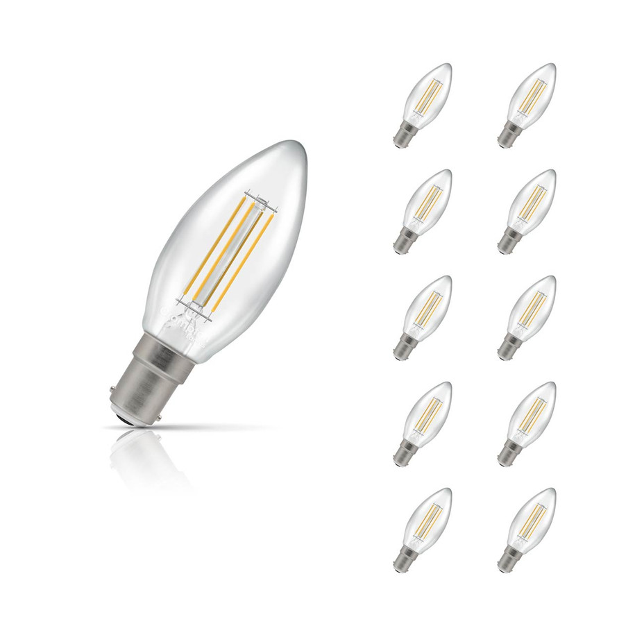 Crompton Candle LED Light Bulb Ultra-Efficient B15 2.2W (40W Eqv) Warm White 10-Pack A-Class Clear