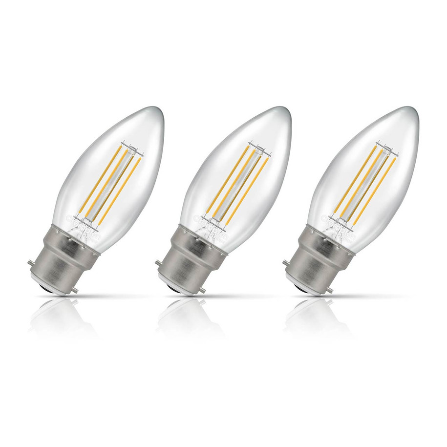 Crompton Candle LED Light Bulb Ultra-Efficient B22 2.2W (40W Eqv) Warm White 3-Pack A-Class Clear