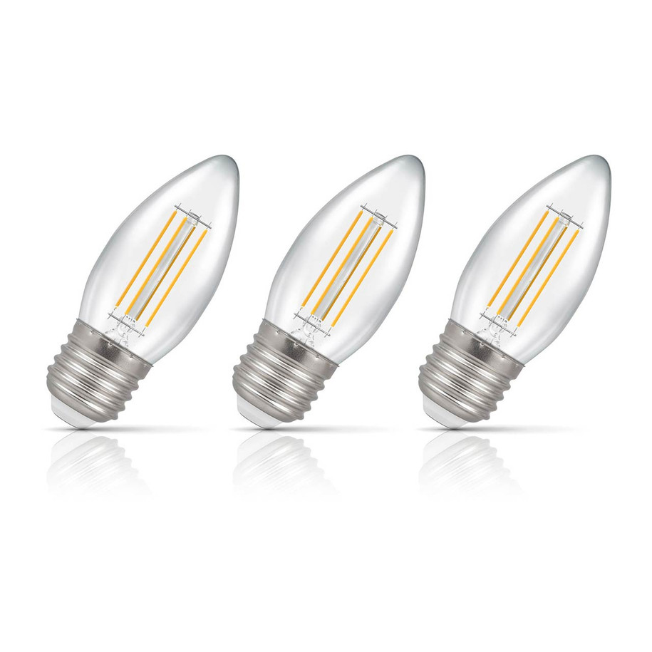 Crompton Candle LED Light Bulb Dimmable E27 4.2W (40W Eqv) Warm White 3-Pack Filament Clear