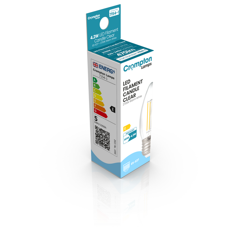 Crompton Candle LED Light Bulb Dimmable E27 4.2W (40W Eqv) Warm White 3-Pack Filament Clear 3