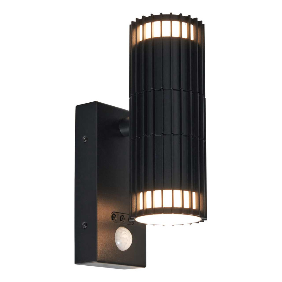 Zink Muto Outdoor Up and Down Wall Light with PIR Sensor in Black 2
