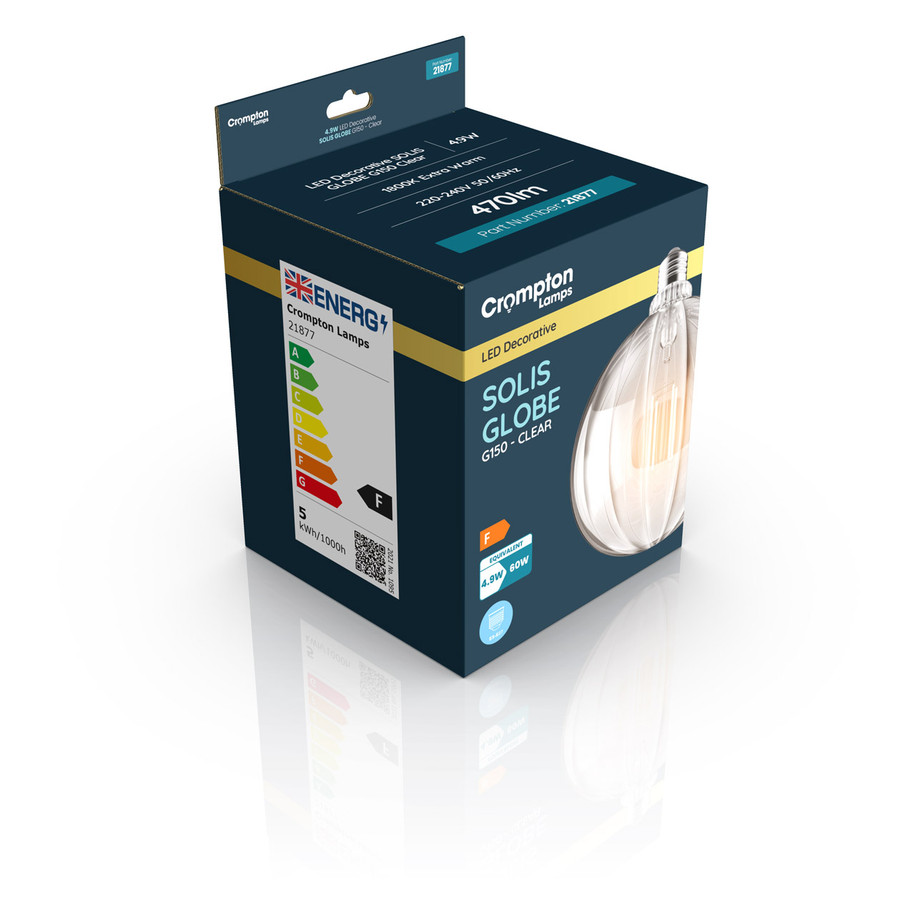 Crompton Lamps LED Globe 4.9W E27 Decorative Solis 150mm Extra Warm White Clear
 3