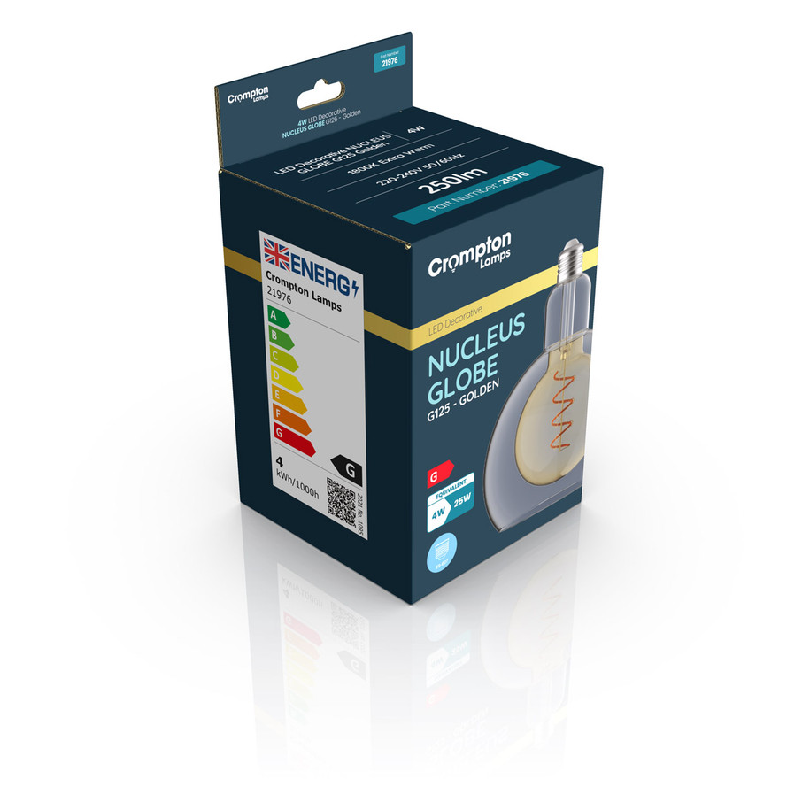 Crompton Lamps LED Globe 4W E27 Decorative Nucleus 125mm Extra Warm White Golden 3