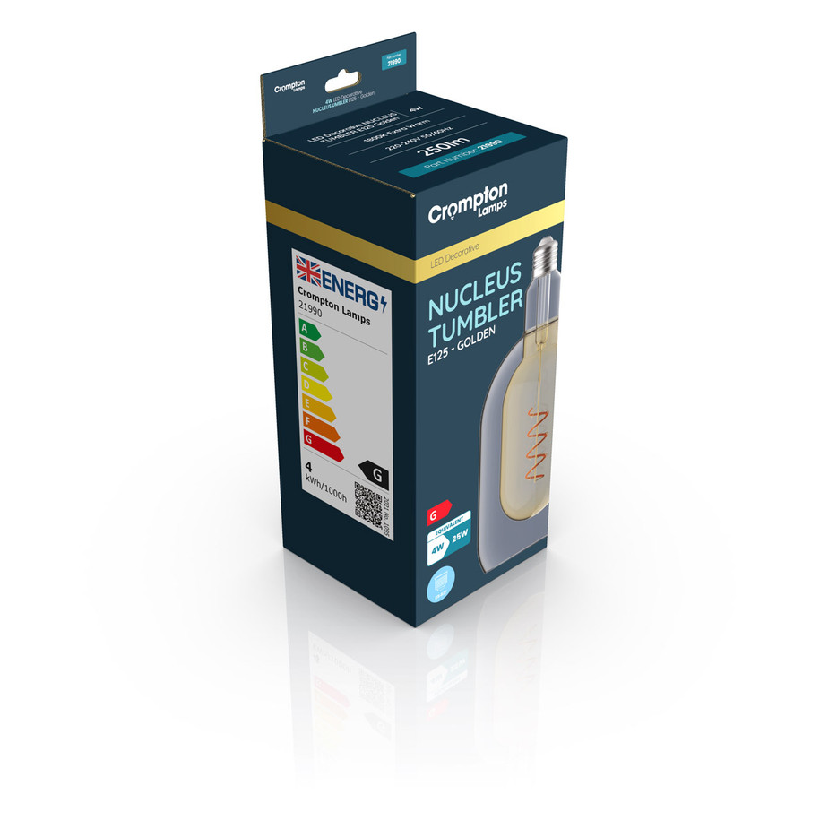 Crompton Lamps LED Tumbler 4W E27 Decorative Nucleus 125mm Extra Warm White Golden 3