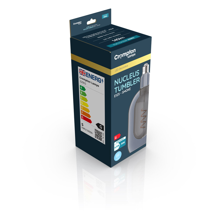 Crompton Lamps LED Tumbler 4.5W E27 Decorative Nucleus 125mm Extra Warm White Smoke 3