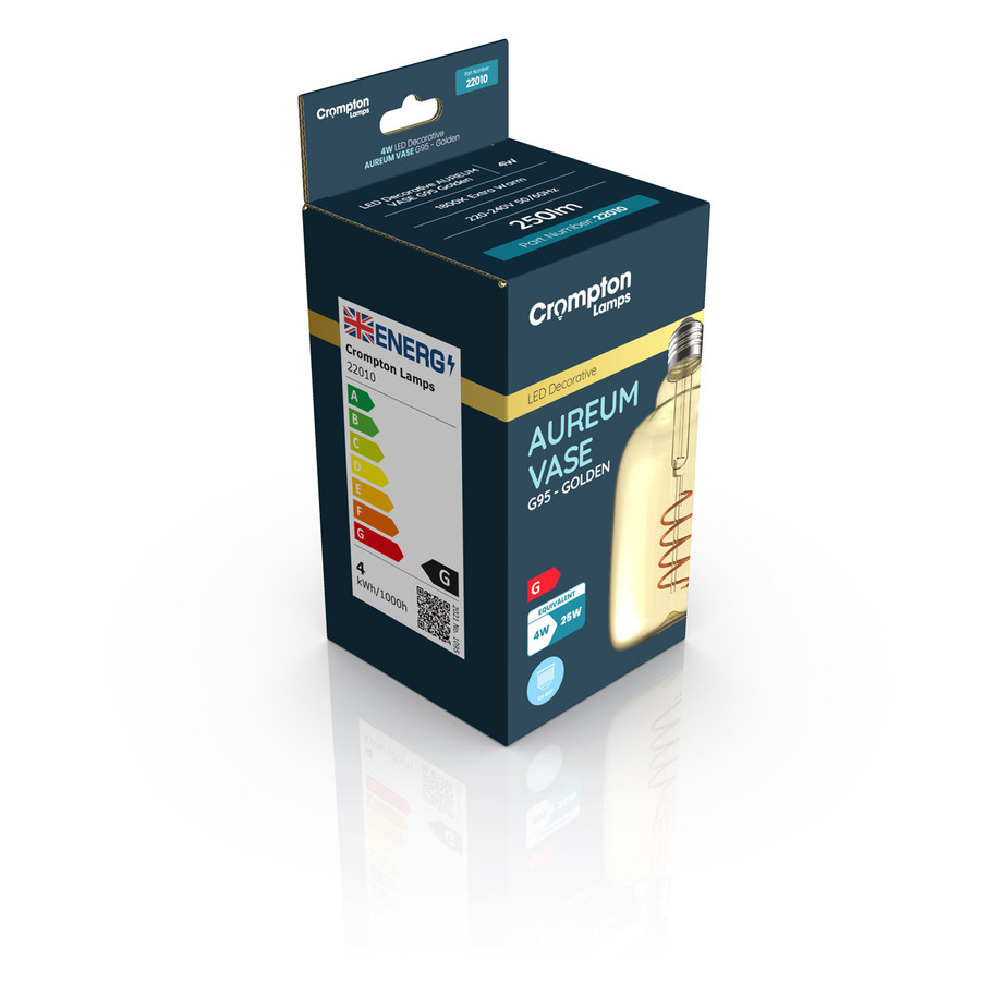 Crompton Lamps LED 4W E27 Decorative Aureum Vase 95mm Extra Warm White Golden 3