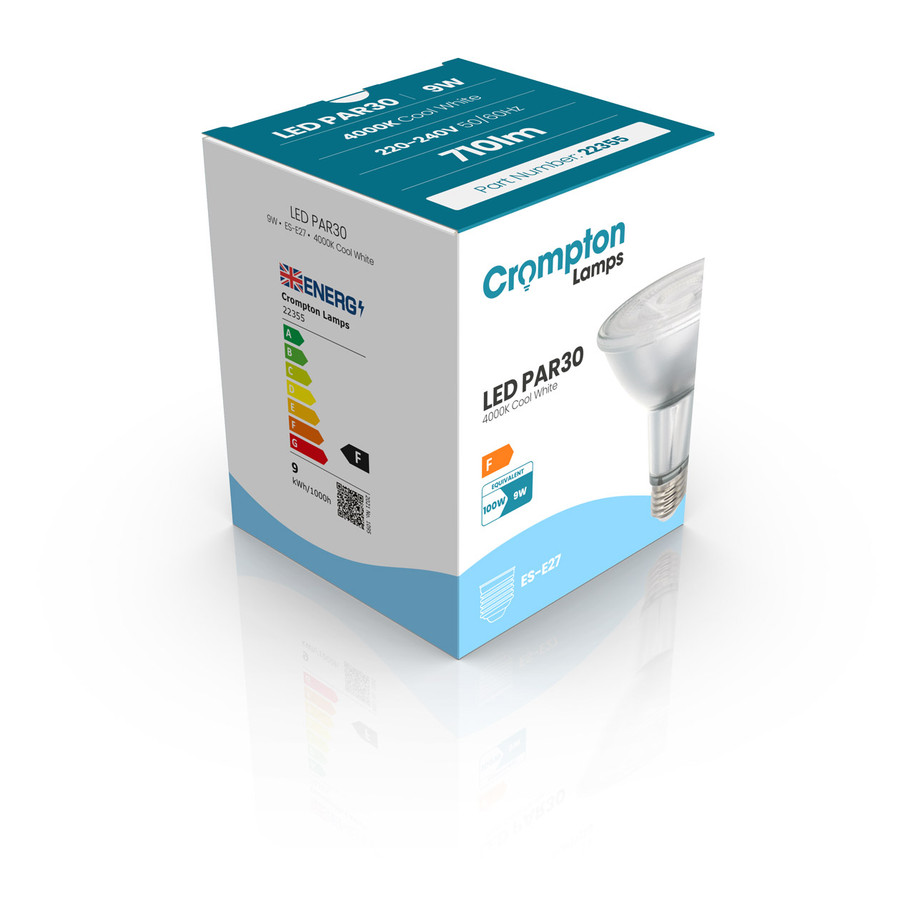Crompton Lamps LED PAR30 Reflector 9W E27 Dimmable Cool White 30° Prismatic 100W Eqv 2