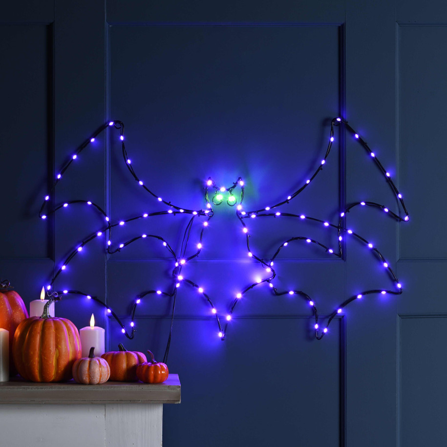 Festive 60cm Purple Flying Effect Bat Lit Halloween Deroration 1