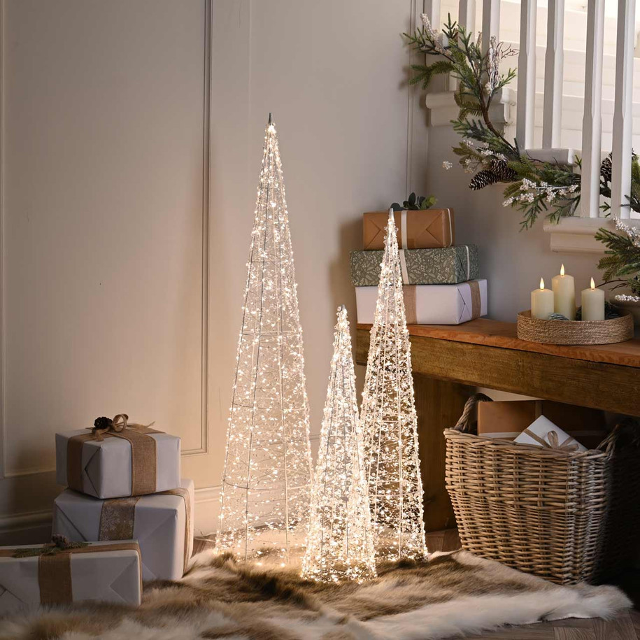 Festive Set of 3 Clear Bead Trees 1500 Warm White LEDs 1