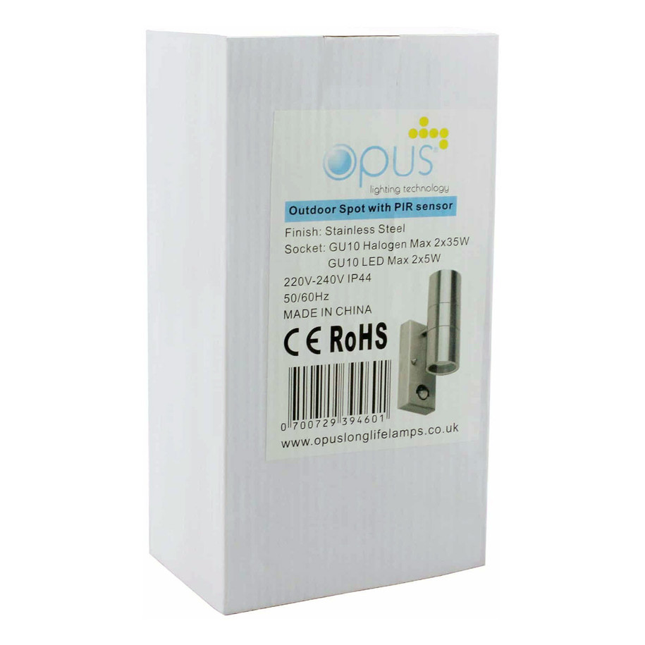 Opus Wall Up and Down Light with PIR Sensor Chrome Outdoor Garden Lights 6