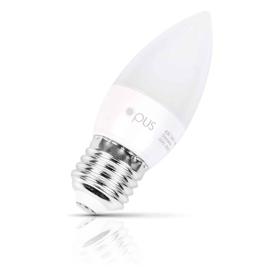 Opus Candle LED Light Bulb E27 5W (40W Eqv) Dimmable Daylight Opal Screw Thermal Plastic Frosted 3