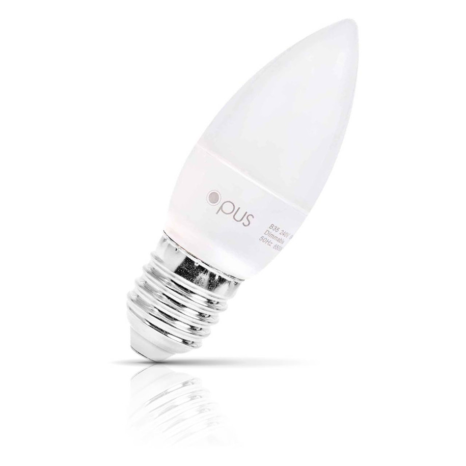 Opus Candle LED Light Bulb E27 5W (40W Eqv) Dimmable Daylight Opal Screw Thermal Plastic Frosted