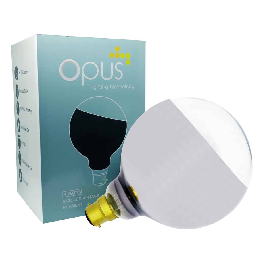 Opus Globe LED Light Bulb B22 4W (40W Eqv) Dim Warm White Slanted Crown Silver G125 Bayonet Filament Decorative Large 5
