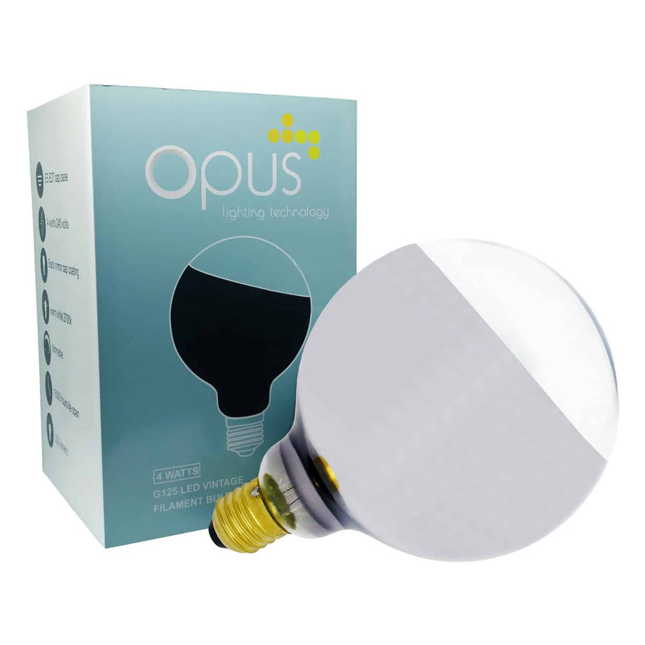Opus Globe LED Light Bulb E27 4W (40W Eqv) Dim Warm White Slanted Crown Silver G125 Screw Filament Decorative Large 5