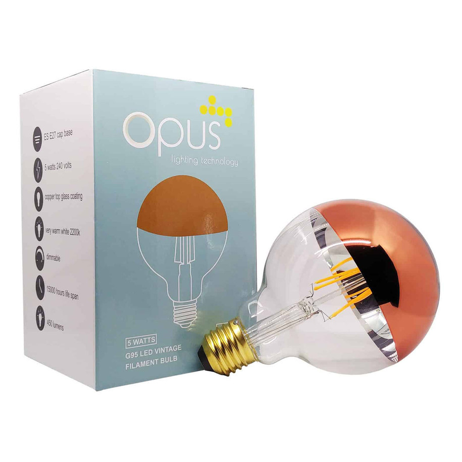 Opus Globe LED Light Bulb E27 5W (40W Eqv) Dim Extra Warm White Crown Copper G95 Screw Coloured Decorative 5