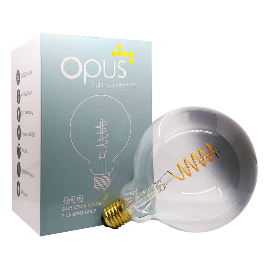Opus Globe LED Light Bulb E27 4W (35W Eqv) Dim Warm White Smoky Fade to Black G125 Spiral Filament Screw Filament Grey Large 5