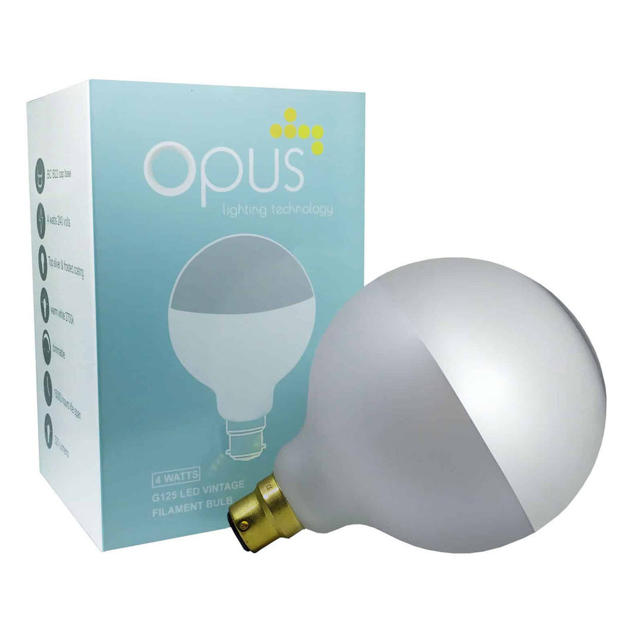 Opus Globe LED Light Bulb B22 4W (40W Eqv) Dim Warm White Crown Silver G125 Bayonet Filament Decorative Large 5