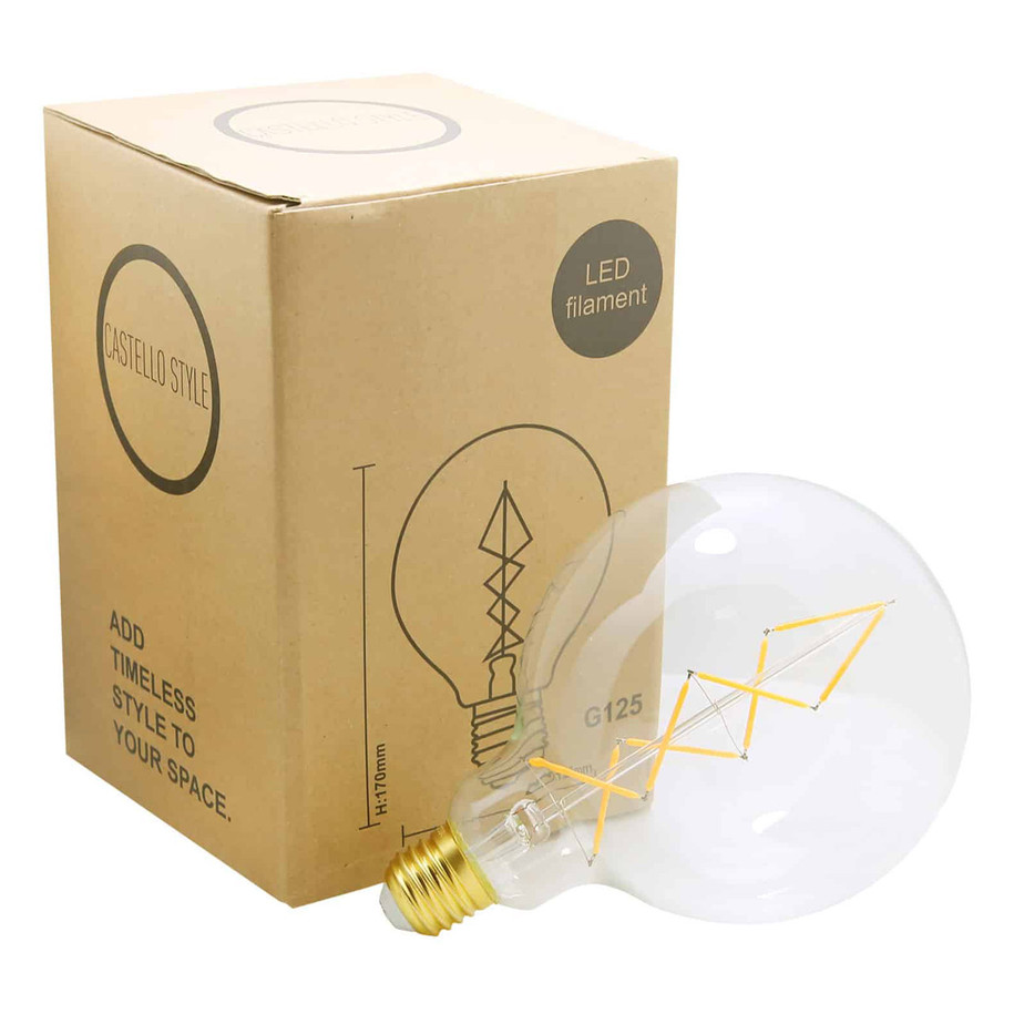 Castello Style Globe LED Light Bulb E27 6.5W (40W Eqv) Dim Extra Warm White Clear G125 Screw Filament Vintage Large 5