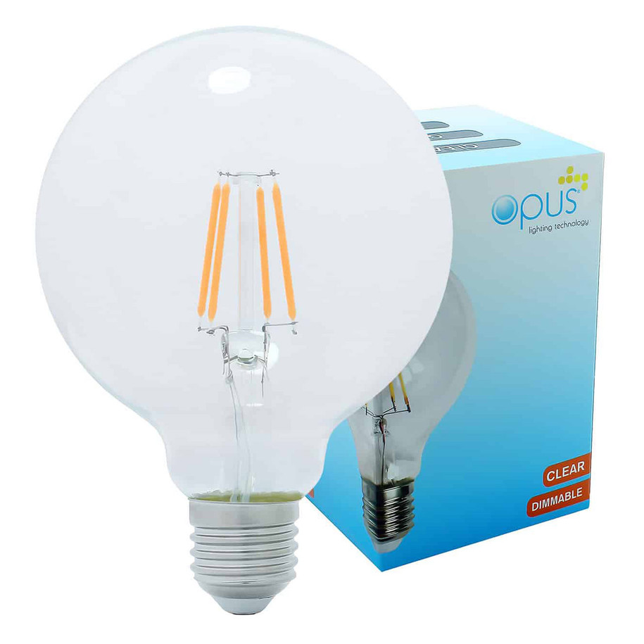Opus Globe LED Light Bulb E27 5W (40W Eqv) Dim Extra Warm White Clear G95 Screw Filament Vintage 5