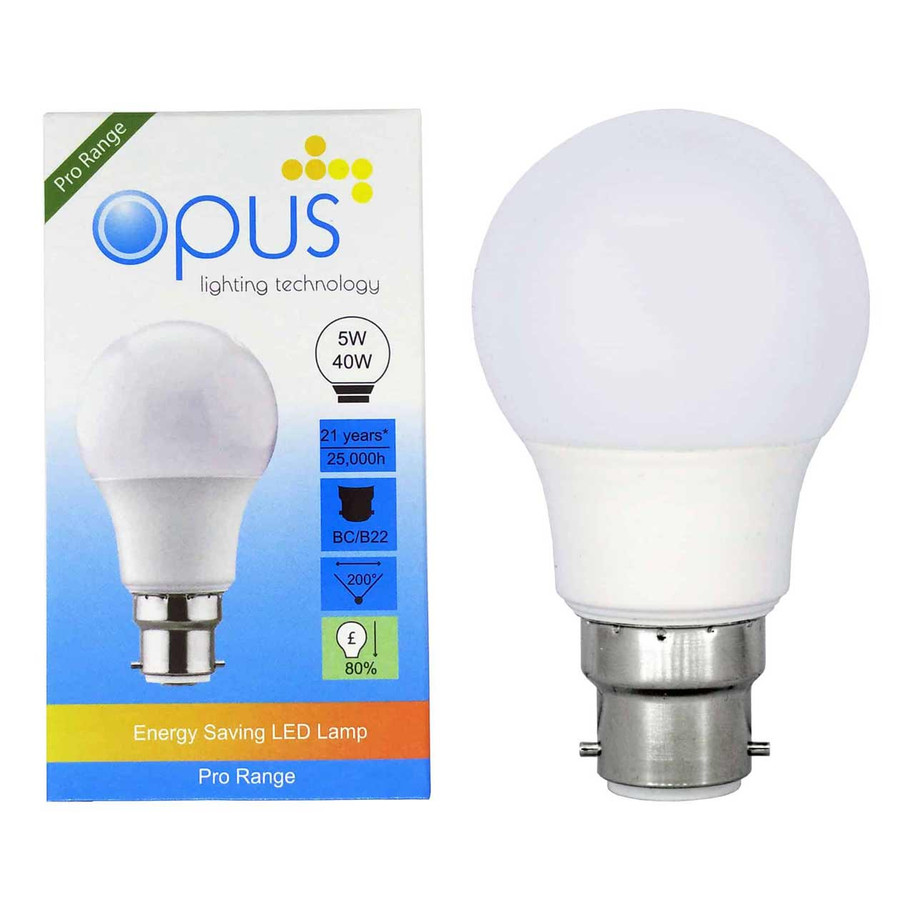 Opus GLS LED Light Bulb B22 5W (40W Eqv) Dimmable Tri-Colour CCT Opal Bayonet 4