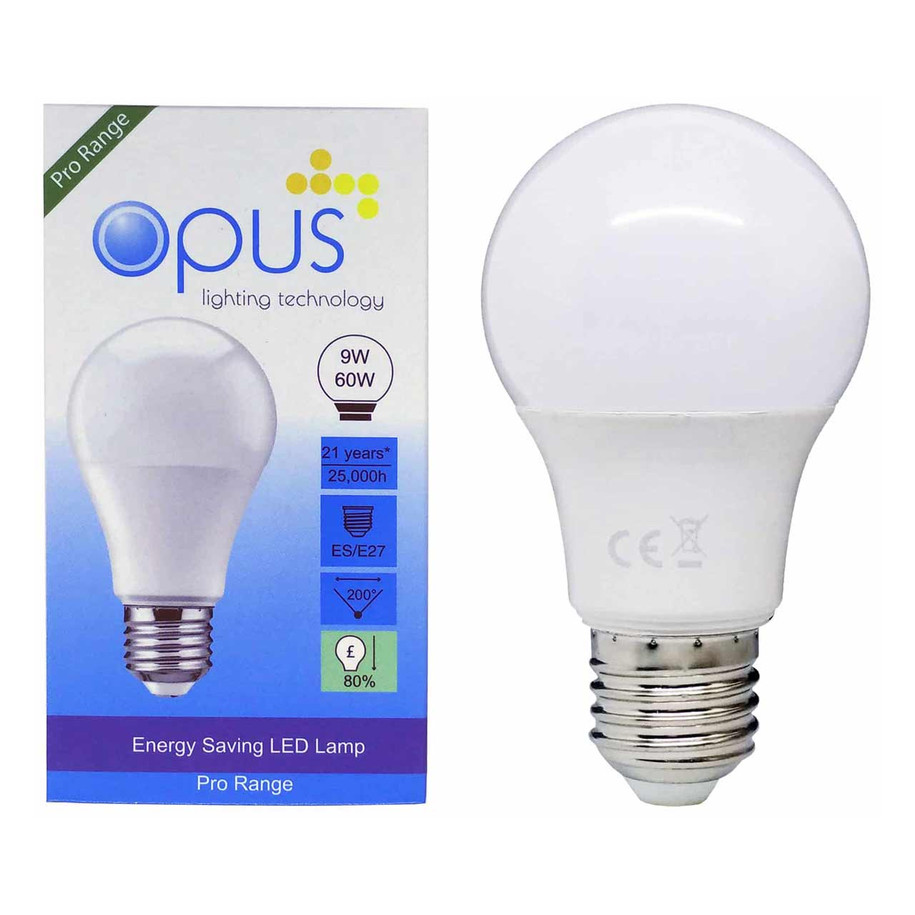 Opus GLS LED Light Bulb E27 9W (60W Eqv) Motion Sensor Daylight Opal Screw Thermal Plastic Frosted 4