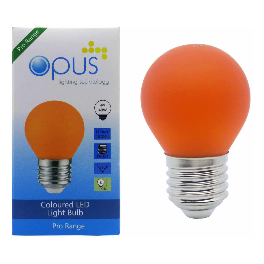 Opus Golfball LED Light Bulb E27 4W Orange Frosted Round Screw Coloured 4