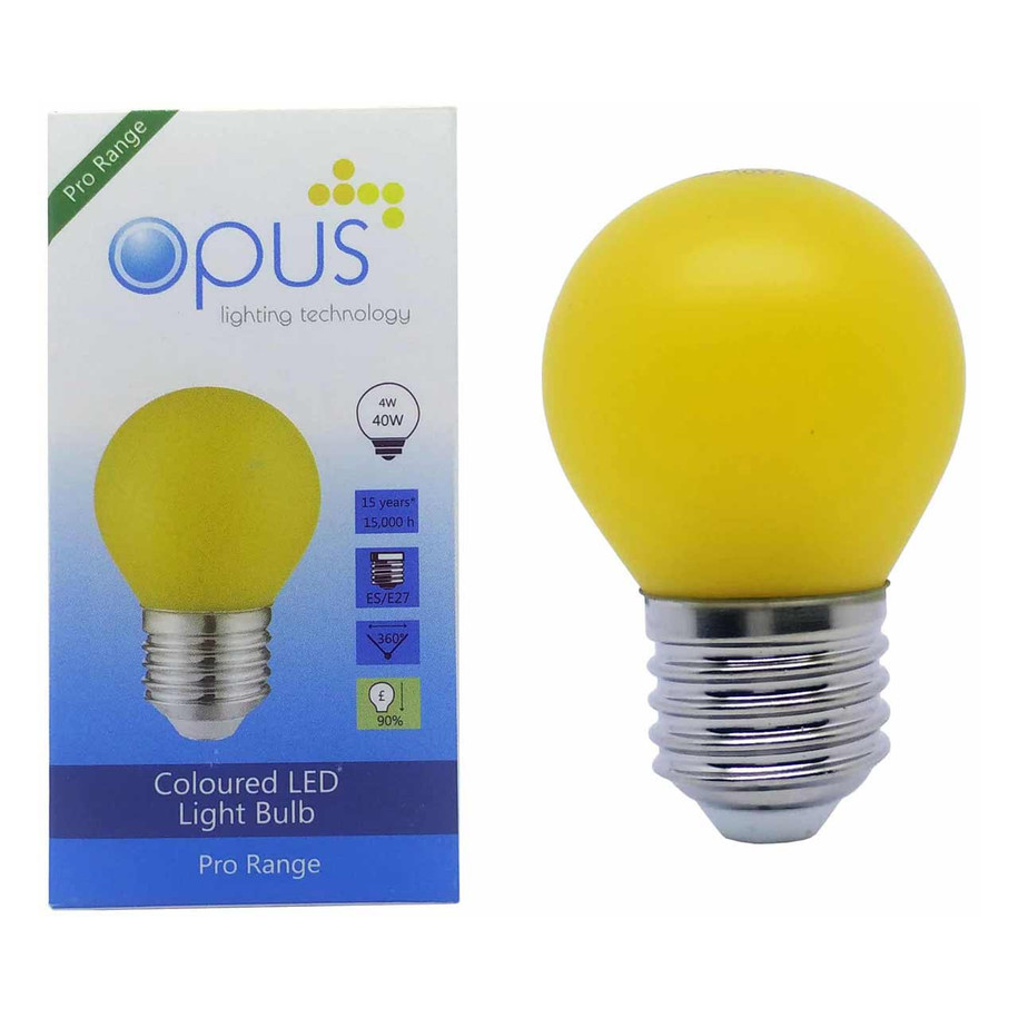 Opus Golfball LED Light Bulb E27 4W Yellow Frosted Round Screw Coloured 4
