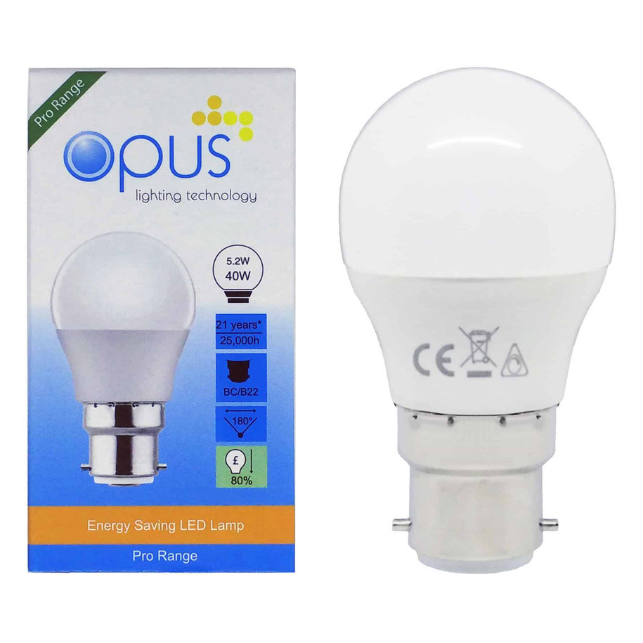 Opus Golfball LED Light Bulb B22 5.2W (40W Eqv) Dim Warm White Opal Round Bayonet Frosted 4