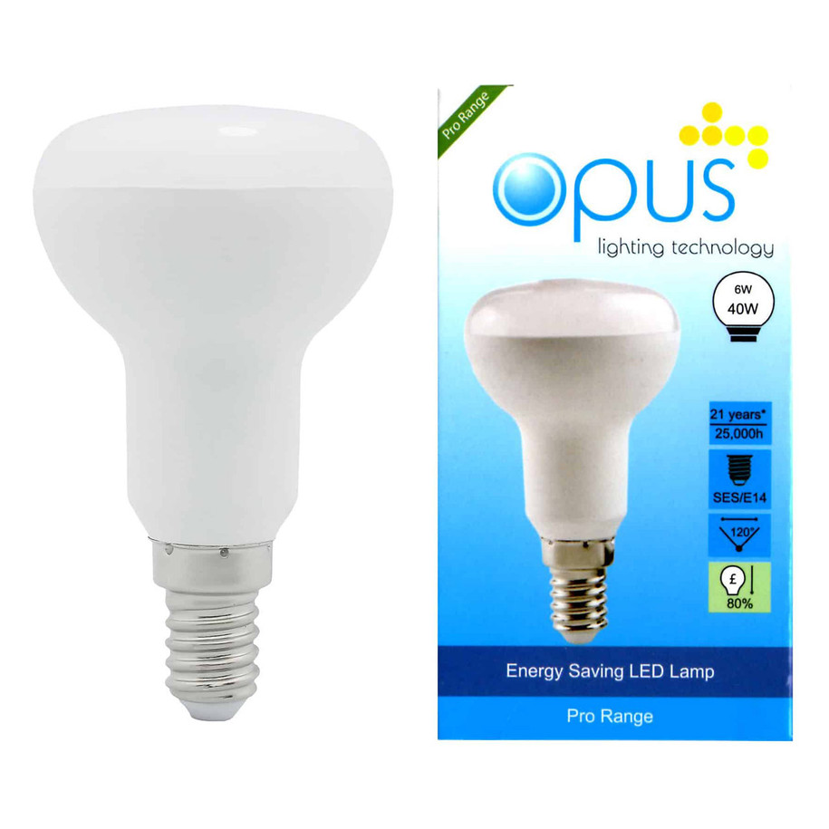Opus R50 Reflector LED Light Bulb E14 6W (40W Eqv) Warm White Opal Spotlight Small Screw Frosted 4