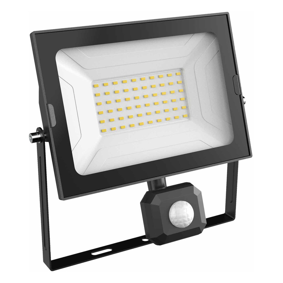 Opus LED Floodlight 50W with PIR Sensor Cool White Clear Black Motion Sensor Garden Outdoor Weatherproof Lights