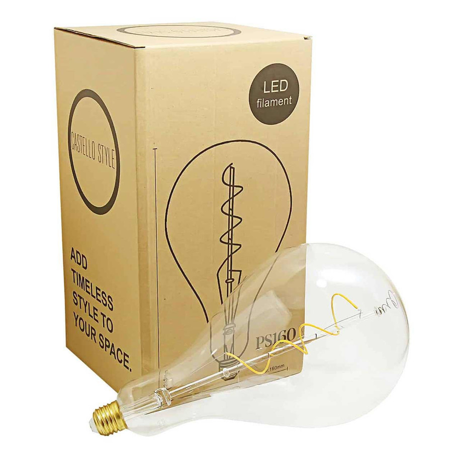 Castello Style Giant GLS LED Light Bulb E27 4W (25W Eqv) Dim Extra Warm White Clear PS160 XL Drop Loose Screw Filament Vintage Large 4