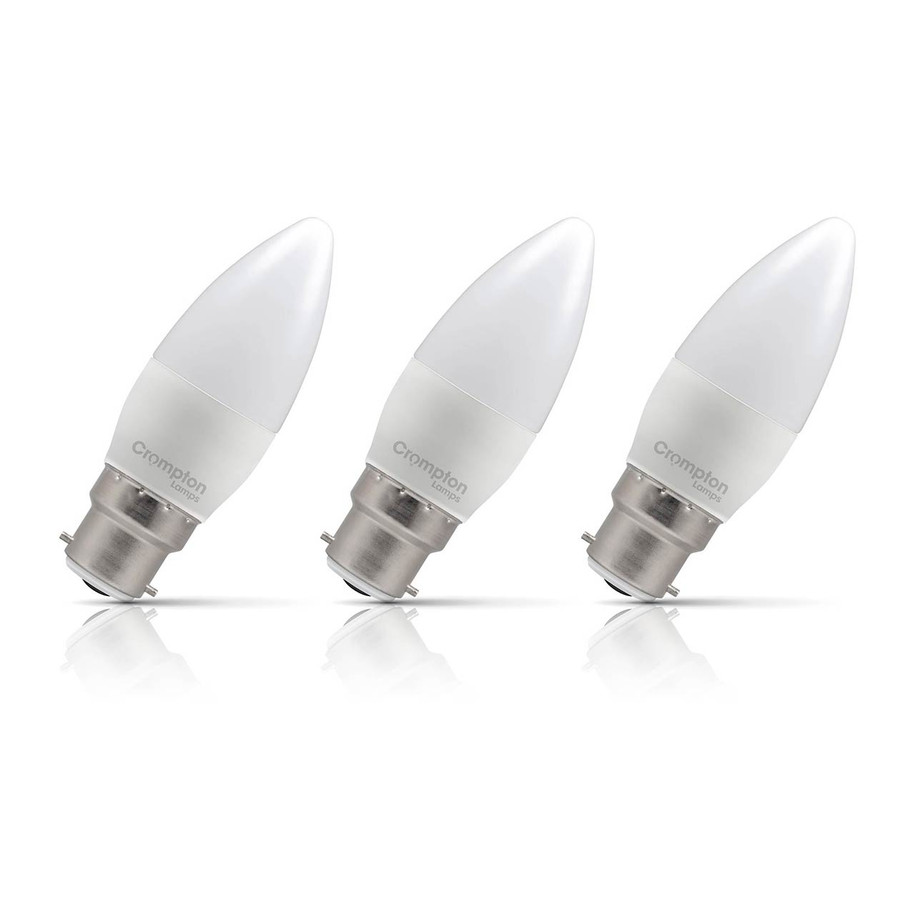 3-Pack Crompton Candle LED Light Bulbs B22 4.2W (40W Eqv) Dim Warm White Opal Bayonet Frosted