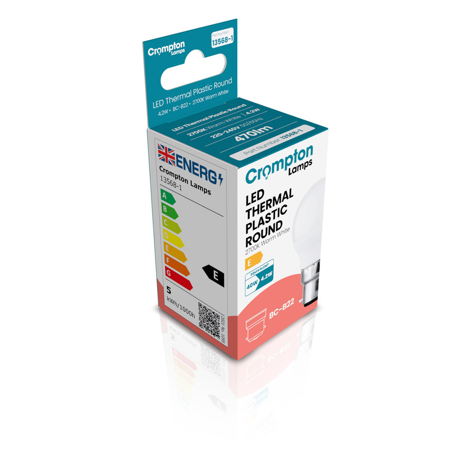 3-Pack Crompton Golfball LED Light Bulbs B22 4.2W (40W Eqv) Dim Warm White Opal Round Bayonet Frosted 3