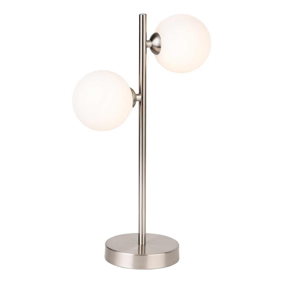 Firstlight Lyric 2-Light Table Lamp with On/Off Switch Opal in Brushed Steel