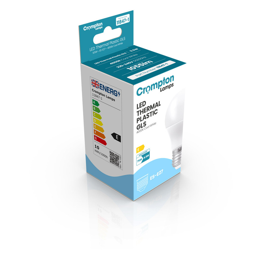 3-Pack Crompton GLS LED Light Bulbs E27 9.5W (75W Eqv) Dim Cool White Opal Screw Frosted 3