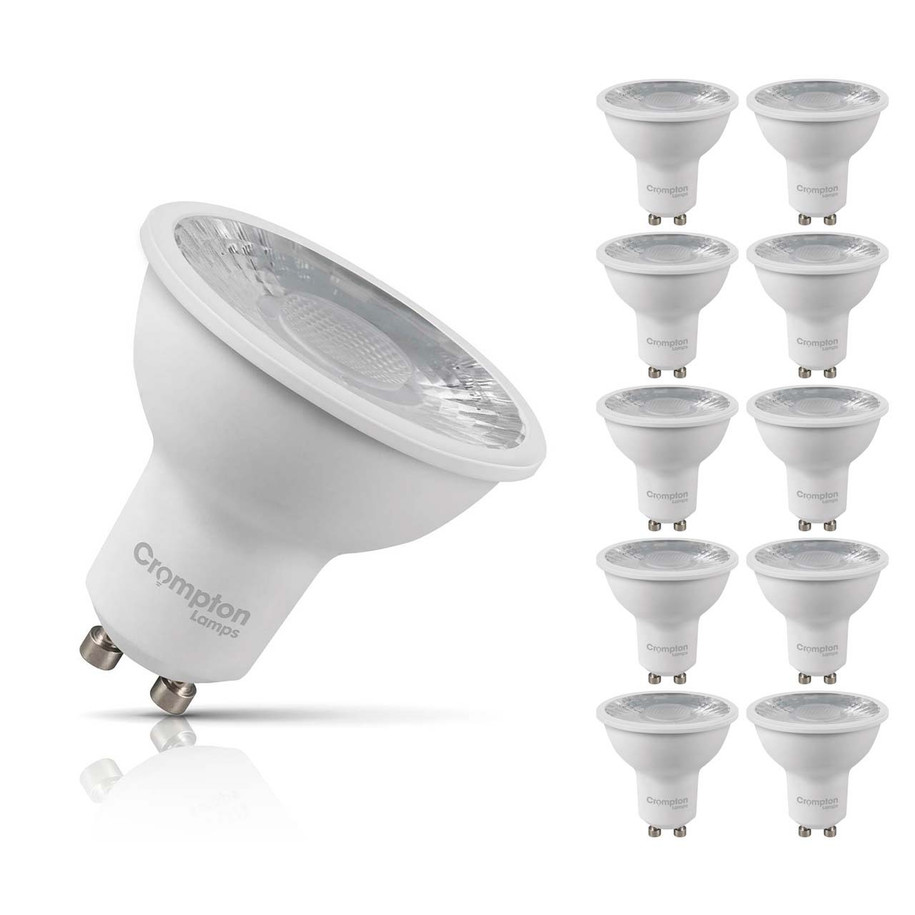 10-Pack Crompton GU10 Spotlight LED Light Bulbs 3.5W Dimmable 4000K Cool White 50W Eqv Halogen Replacement