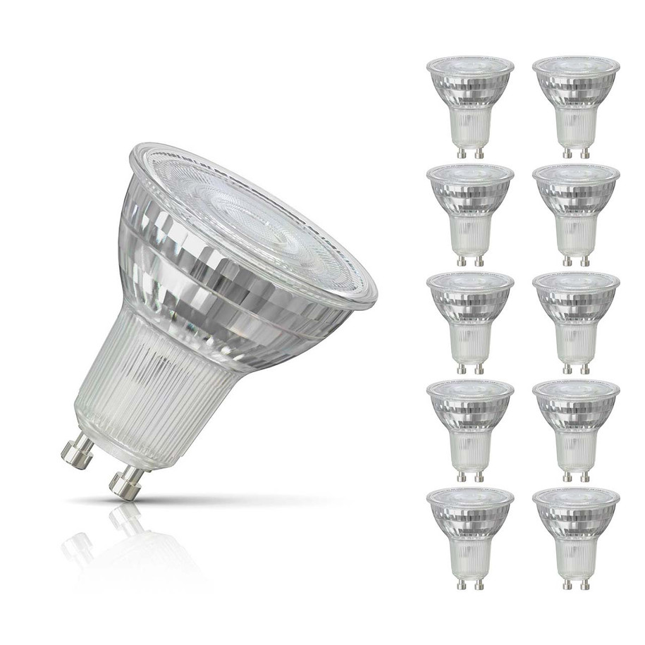 10-Pack Crompton GU10 Spotlight LED Light Bulbs 3.7W Dimmable 3000K Warm White Full Glass 50W Eqv Halogen Replacement