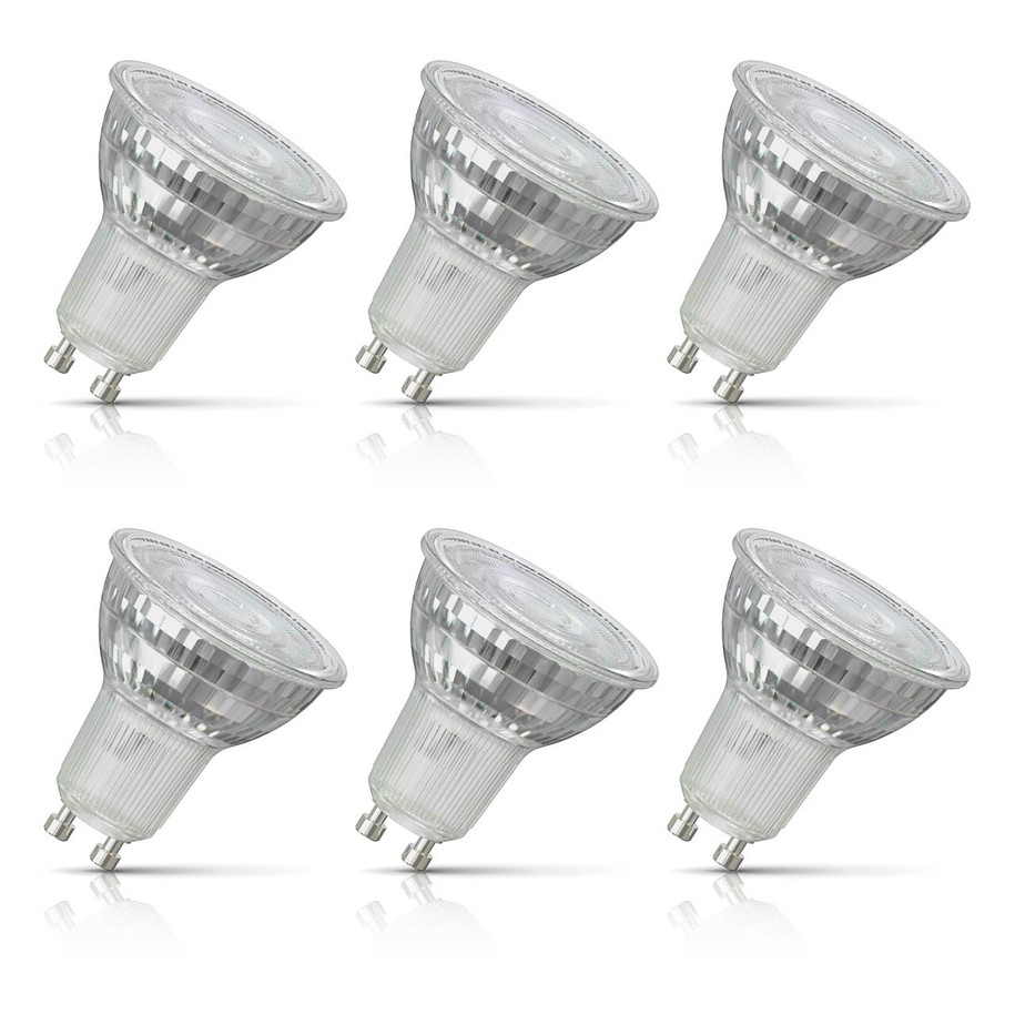 6-Pack Crompton GU10 Spotlight LED Light Bulbs 3.7W Dimmable 6500K Daylight Full Glass 50W Eqv Halogen Replacement