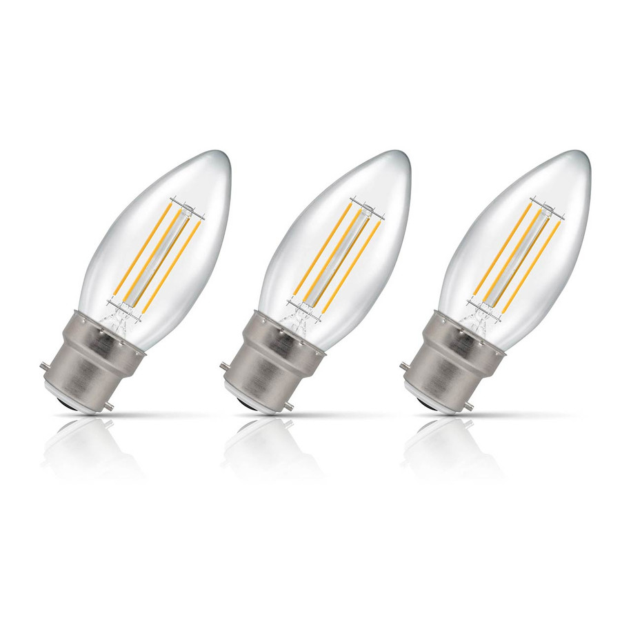 3-Pack Crompton Candle LED Light Bulbs B22 4.2W (40W Eqv) Dim Cool White Clear Filament Bayonet
