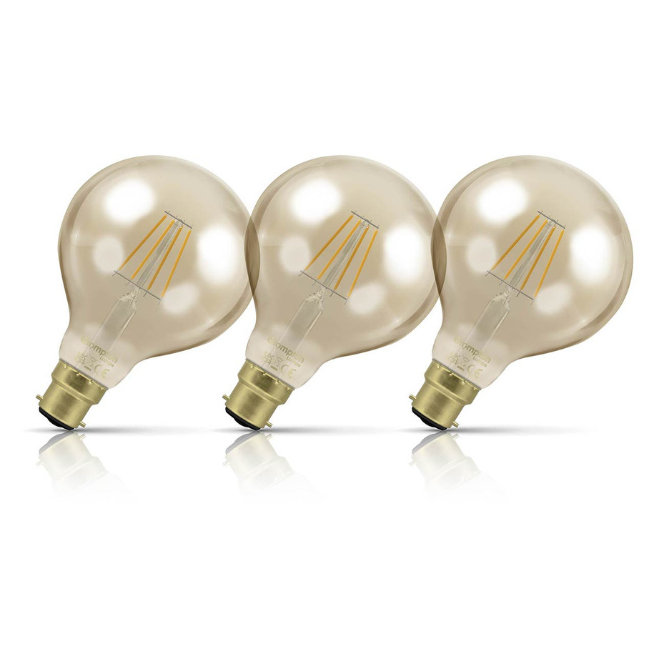 3-Pack Crompton Globe LED Light Bulbs B22 4.5W (35W Eqv) Dim Extra Warm White Antique G95 Filament Bayonet Vintage Large